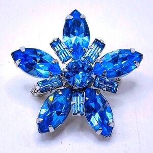 Electric Blue Flower Brooch with Brilliant Cut Stones